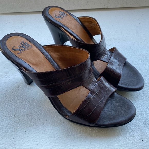 Sofft Women’s Brown Leather Heels Platform Slide Sandals. Size 9.5M - Picture 12 of 14